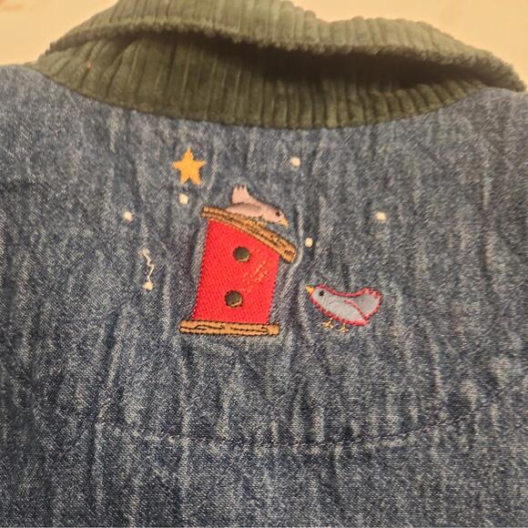 Christopher & Banks Christmas Denim Blue Embroidered Nautical Button Up Large - Picture 10 of 12